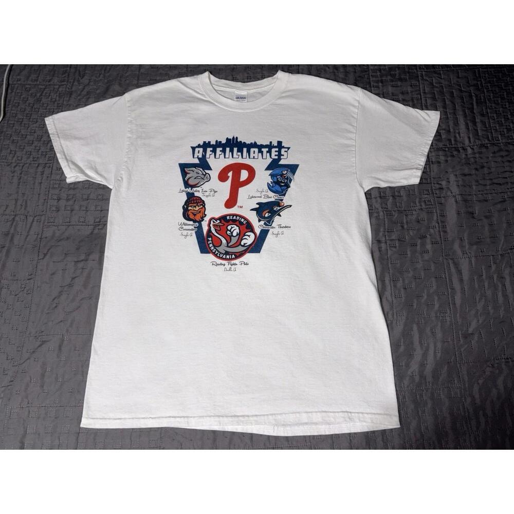 Gildan L Phillies Affiliates MiLB T-Shirt Reading Fightin Phils IronPigs